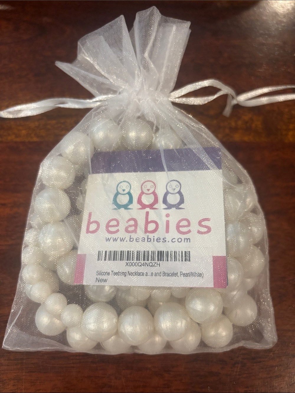 Beabies Pearl White Silicone Teething Necklace & Bracelet Set for Kids